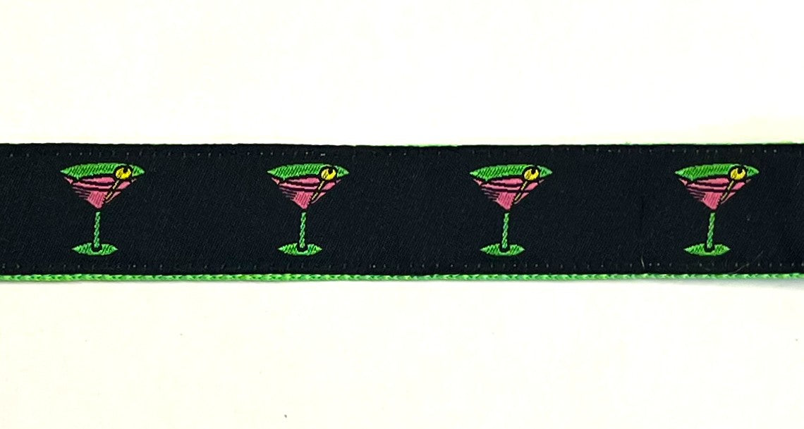 Black with Martini Glasses Chain Martingale Collar 1in