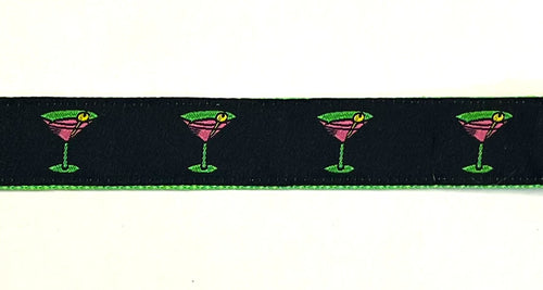 Black with Martini Glasses Chain Martingale Collar 1in