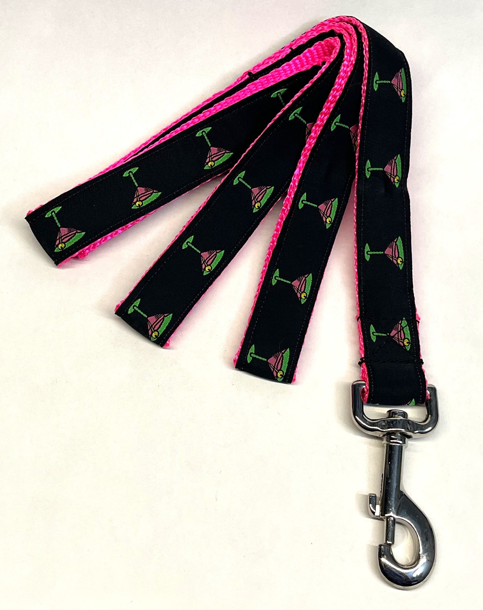 Black with Martini Glasses Dog Leash 1in