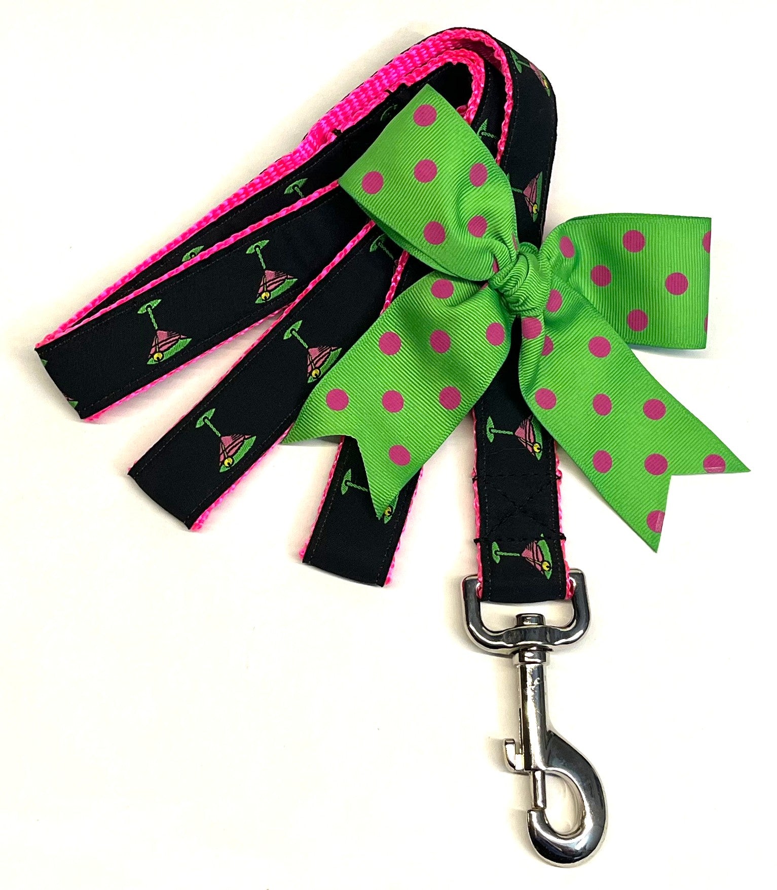 Black with Martini Glasses Dog Leash 1in