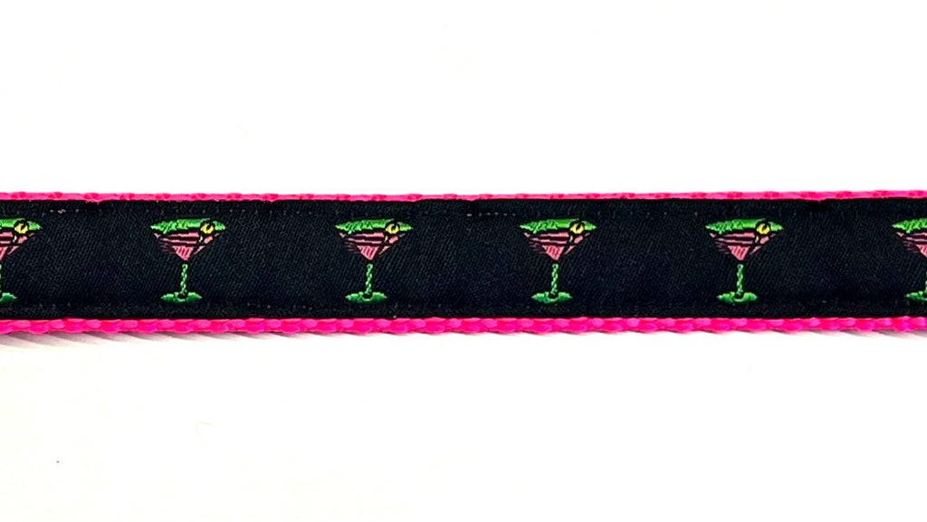 Martini glass print dog collar on pink webbing