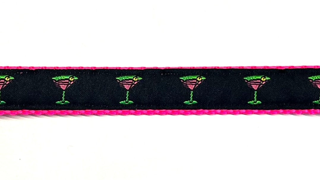 Martini glass print dog collar on pink webbing