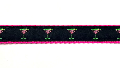 Martini glass print dog collar on pink webbing