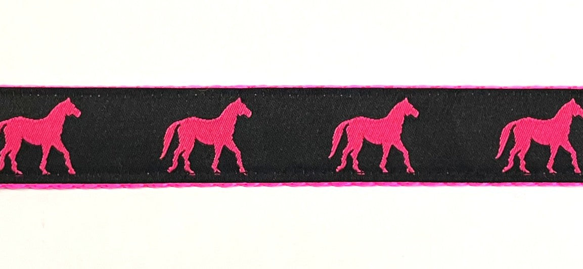 Black with Pink Horses Martingale Collar 1in