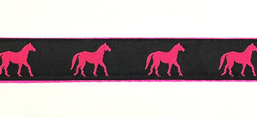 Black with Pink Horses Chain Martingale Collar 1in