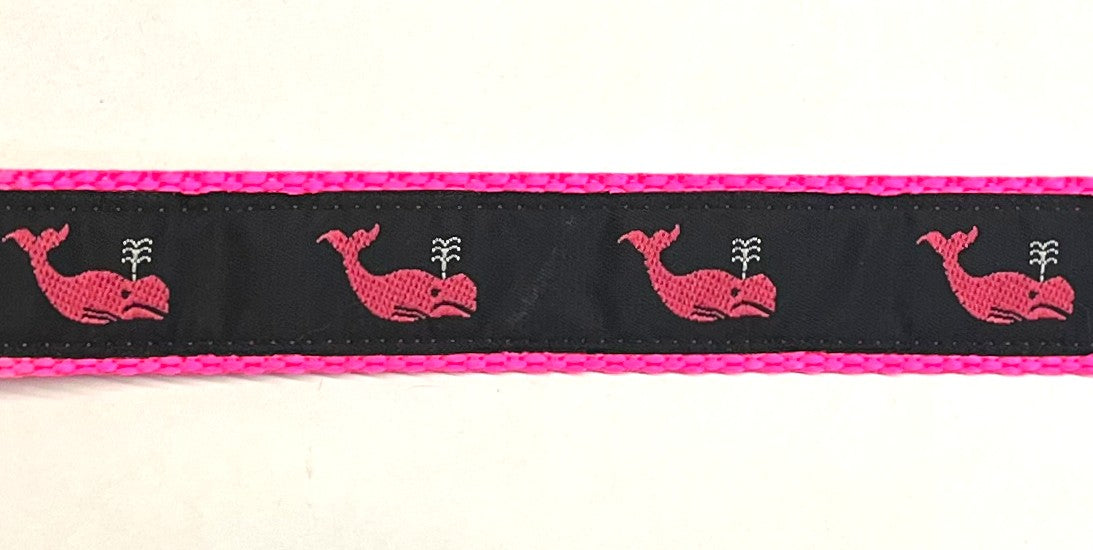 Black with Pink Whales Dog Collar 1in