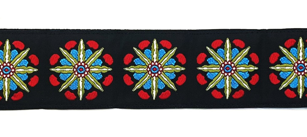Black with Red, Blue, and Green Medallion Chain Martingale Collar 1 1/2 in