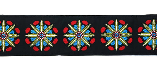 Black with Red, Blue, and Green Medallion Chain Martingale Collar 1 1/2 in