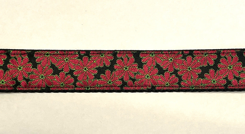 Black with Red Flowers Dog Leash 1in