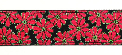 Black with Red Flowers Dog Collar 1 1/2 in