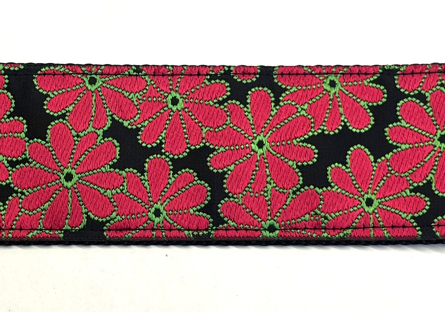 Black with Red Flowers and Green Outline Chain Martingale Collar 2in