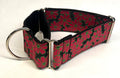 Black with Red Flowers and Green Outline Martingale Collar 2in