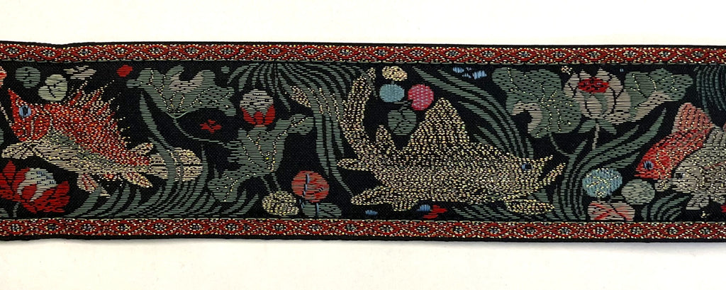 Black with Red, Gold, and Green Koi Fish Dog Collar 2in