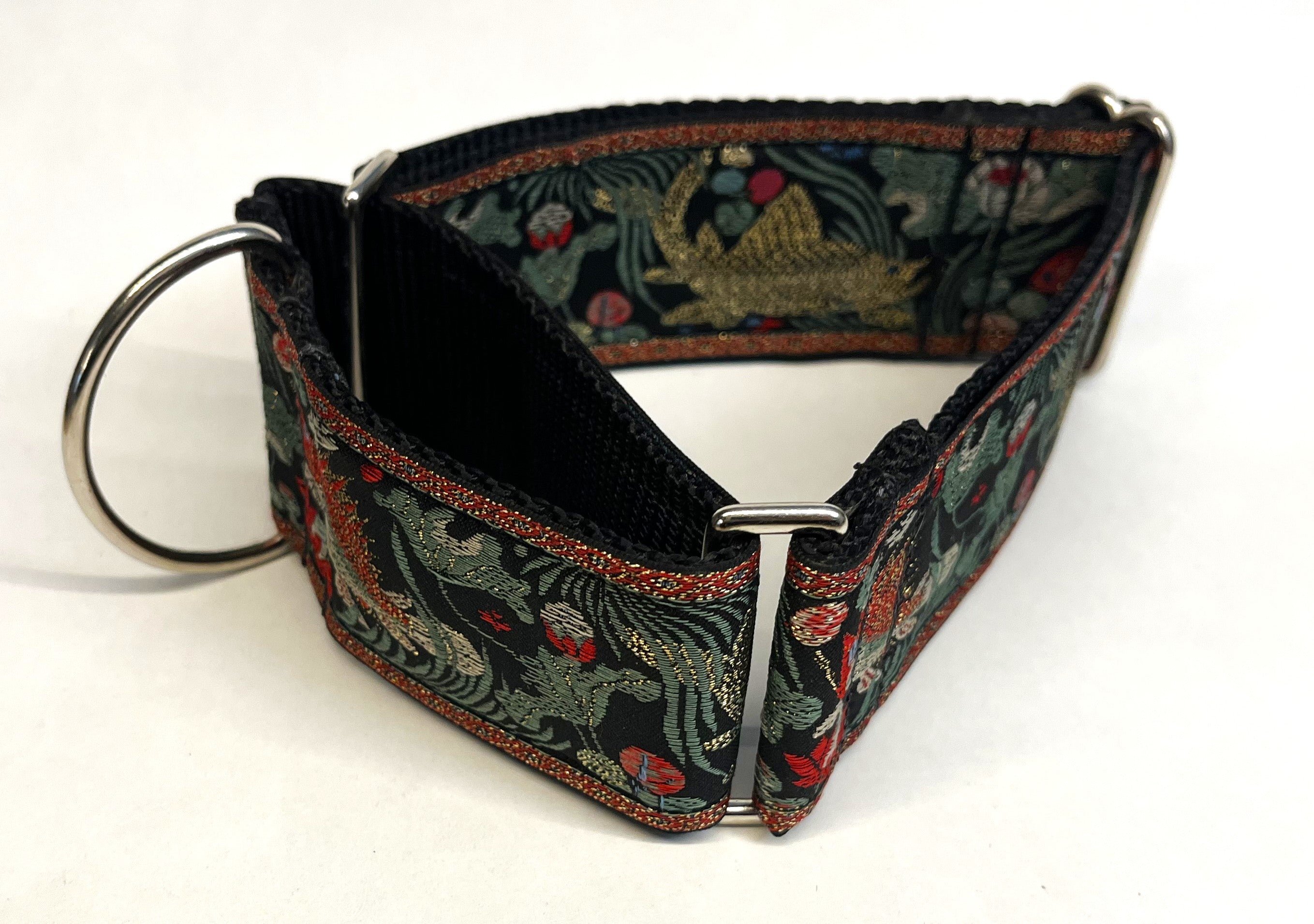 Black with Red, Gold, and Green Koi Fish Martingale Collar 2in