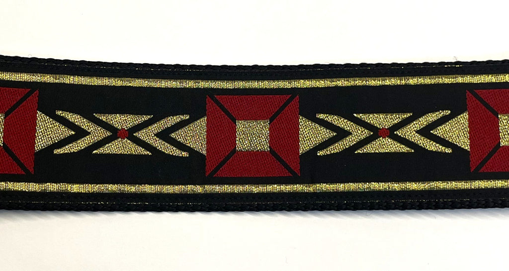 Black with Red Square and Gold Design Chain Martingale Collar 2in