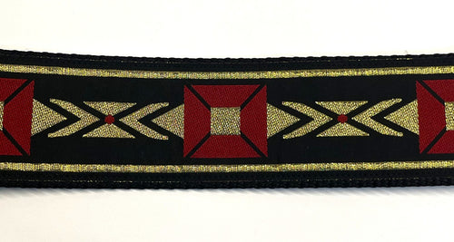 Black with Red Square and Gold Design Chain Martingale Collar 2in
