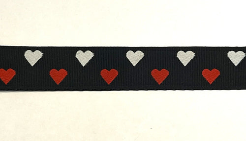 Black with Red and White Hearts Chain Martingale Collar 1in