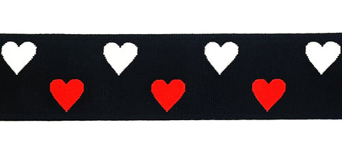 Black with red and white hearts dog collar 1.5 inch on black webbing