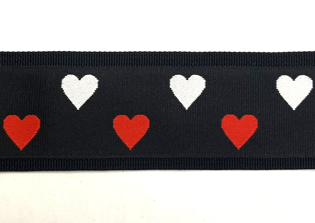 Black with Red and White Hearts Chain Martingale Collar 2in