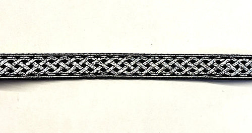 Black with silver Celtic weave ribbon dog collar on black webbing