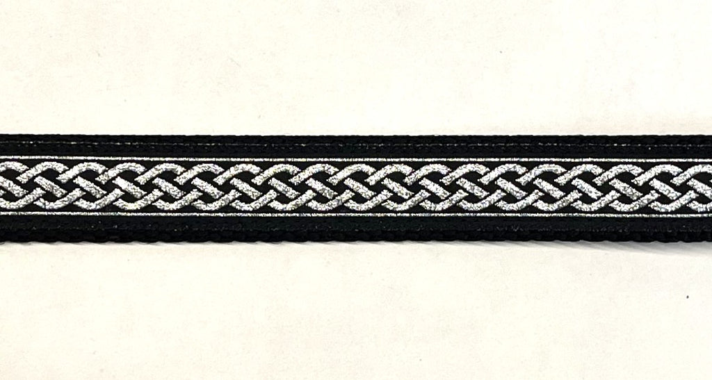 Black with silver Celtic weave dog collar 3/4 inch on black webbing