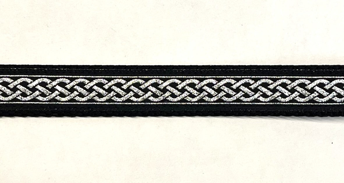 Black with silver Celtic weave dog collar 3/4 inch on black webbing