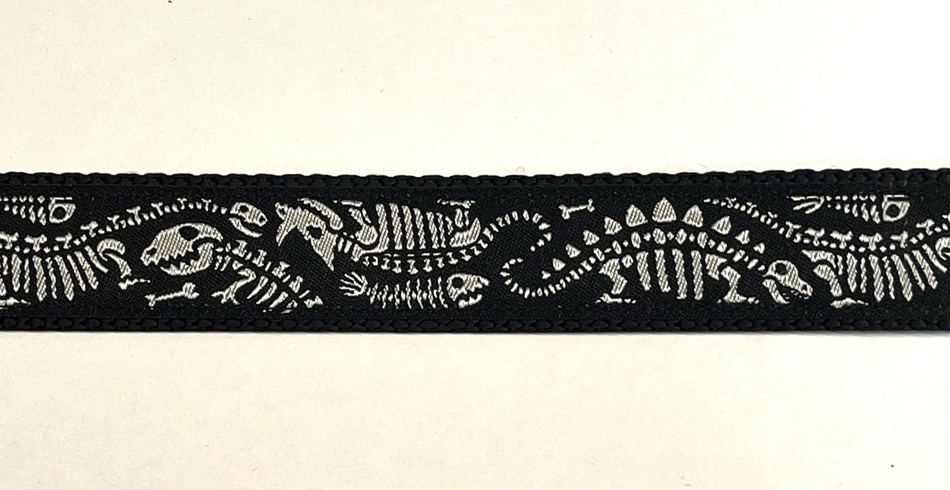 Black with Silver Dinosaur Bones Martingale Collar 1in