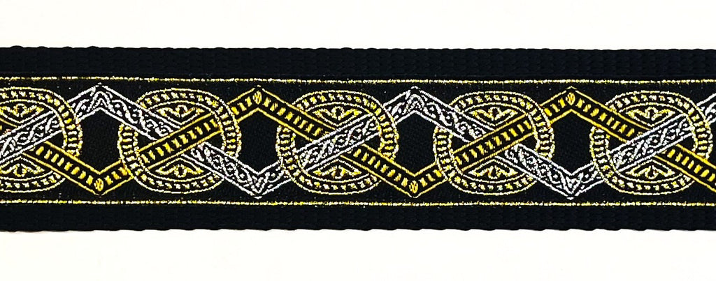 Black with Silver, Gold, and Bronze Circle and Diamond Dog Collar 1 1/2 in
