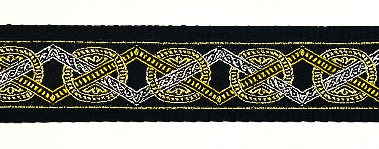 Black with Silver, Gold, and Bronze Circle and Diamond Dog Collar 1 1/2 in