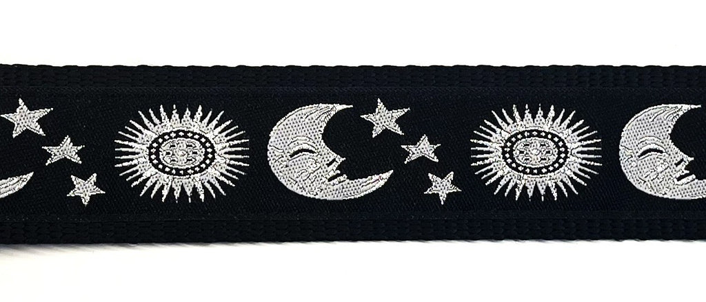 Black with silver moon stars and sun dog collar 1 1/2 in