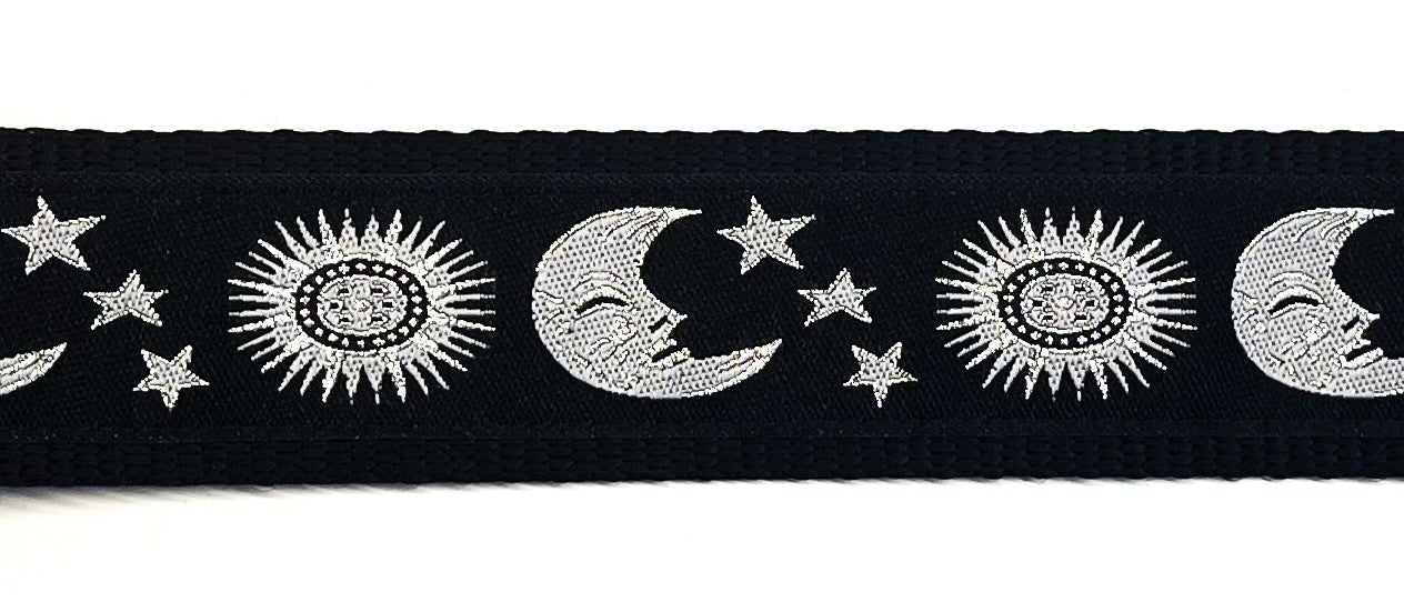 Black with silver moon stars and sun dog collar 1 1/2 in