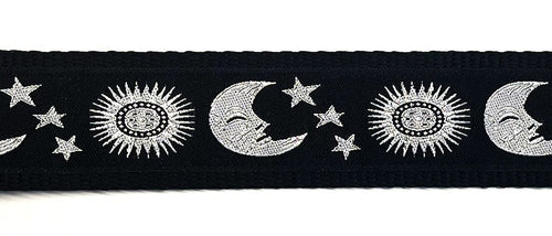 Black with silver moon stars and sun dog collar 1 1/2 in