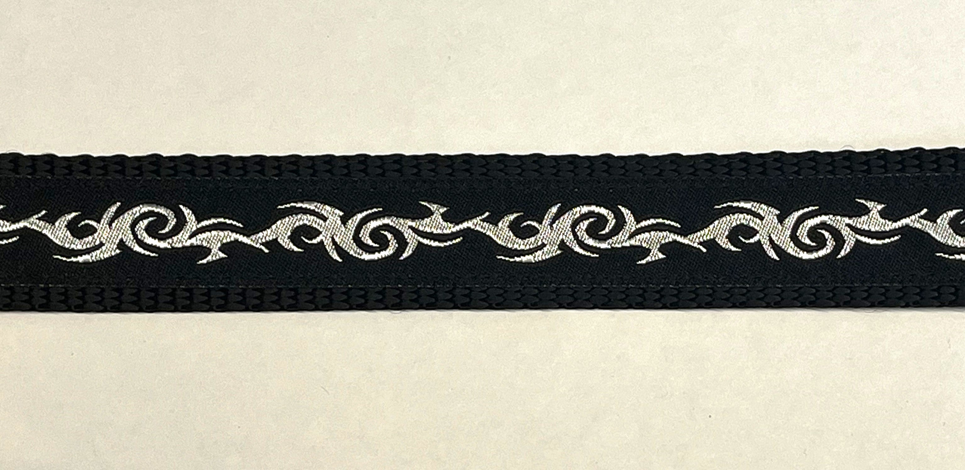 Black with Silver Tribal Design Martingale Collar 1in