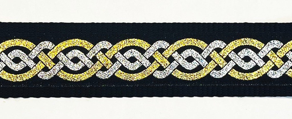 Black with silver and gold Celtic weave dog collar 1 1/2 in