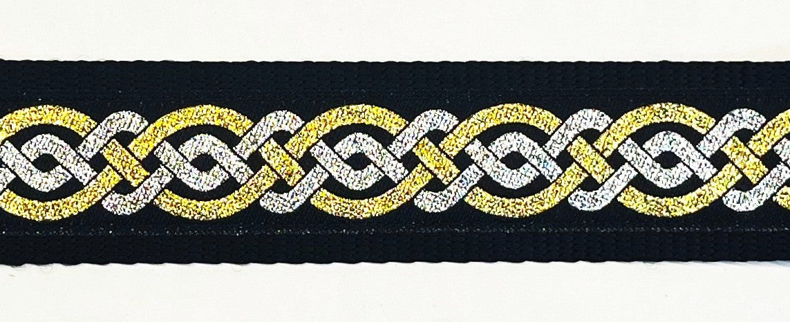 Black with silver and gold Celtic weave dog collar 1 1/2 in