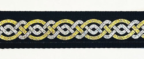 Black with silver and gold Celtic weave dog collar 1 1/2 in
