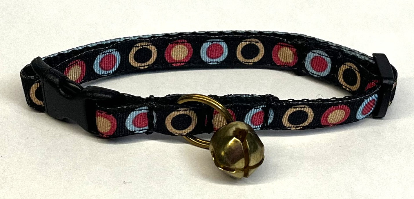 Black with Tan, Blue, Pink & Black Circle Dots Cat Collar