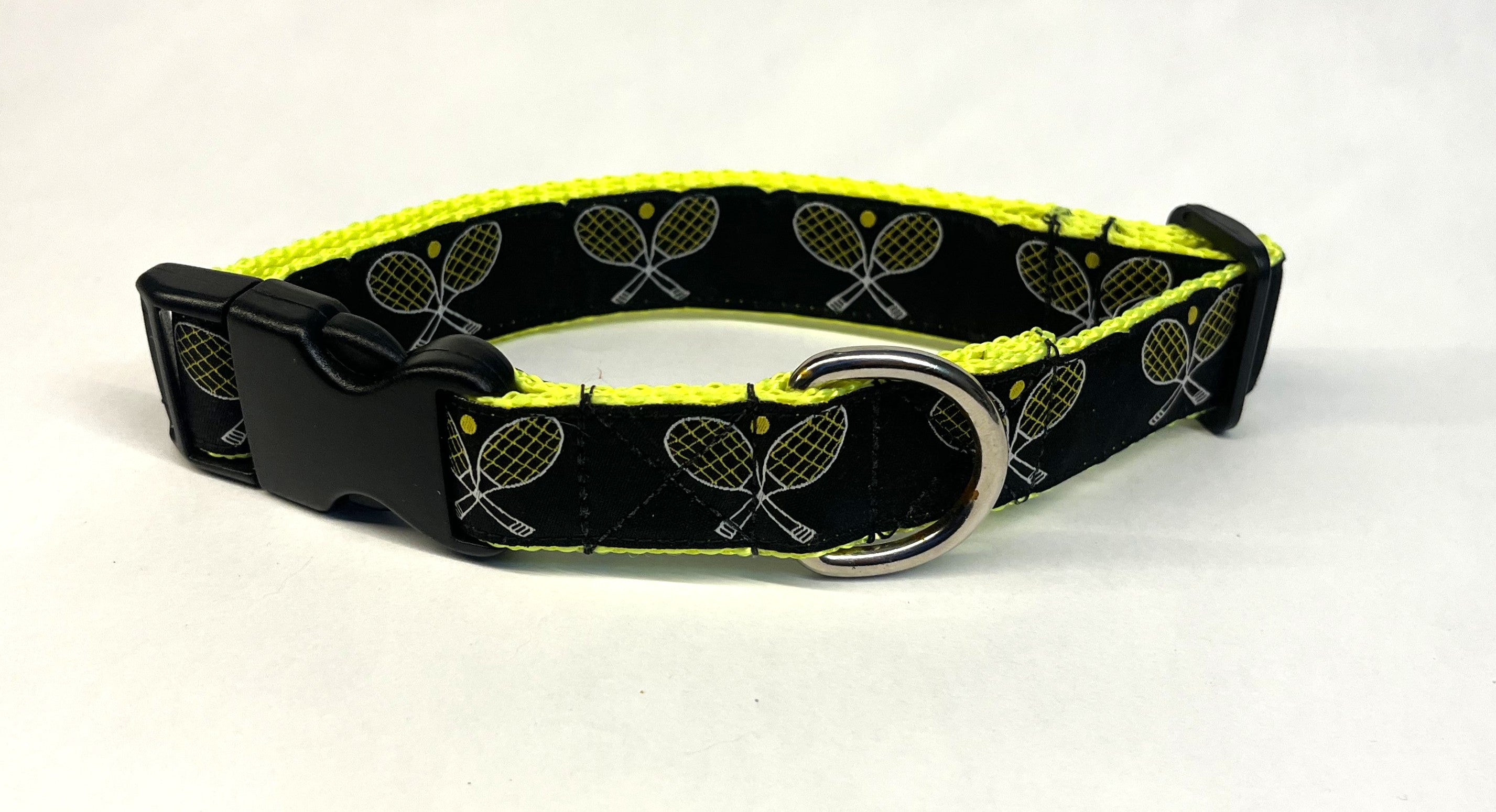 Black with Tennis Rackets Dog Collar 1in