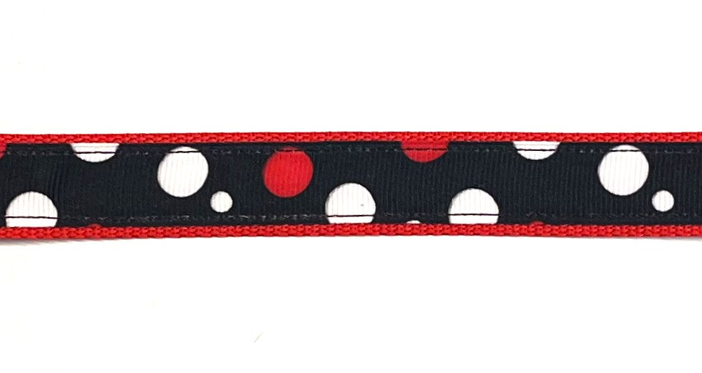 Black with White and Red Bubble Dots Dog Collar 3/4