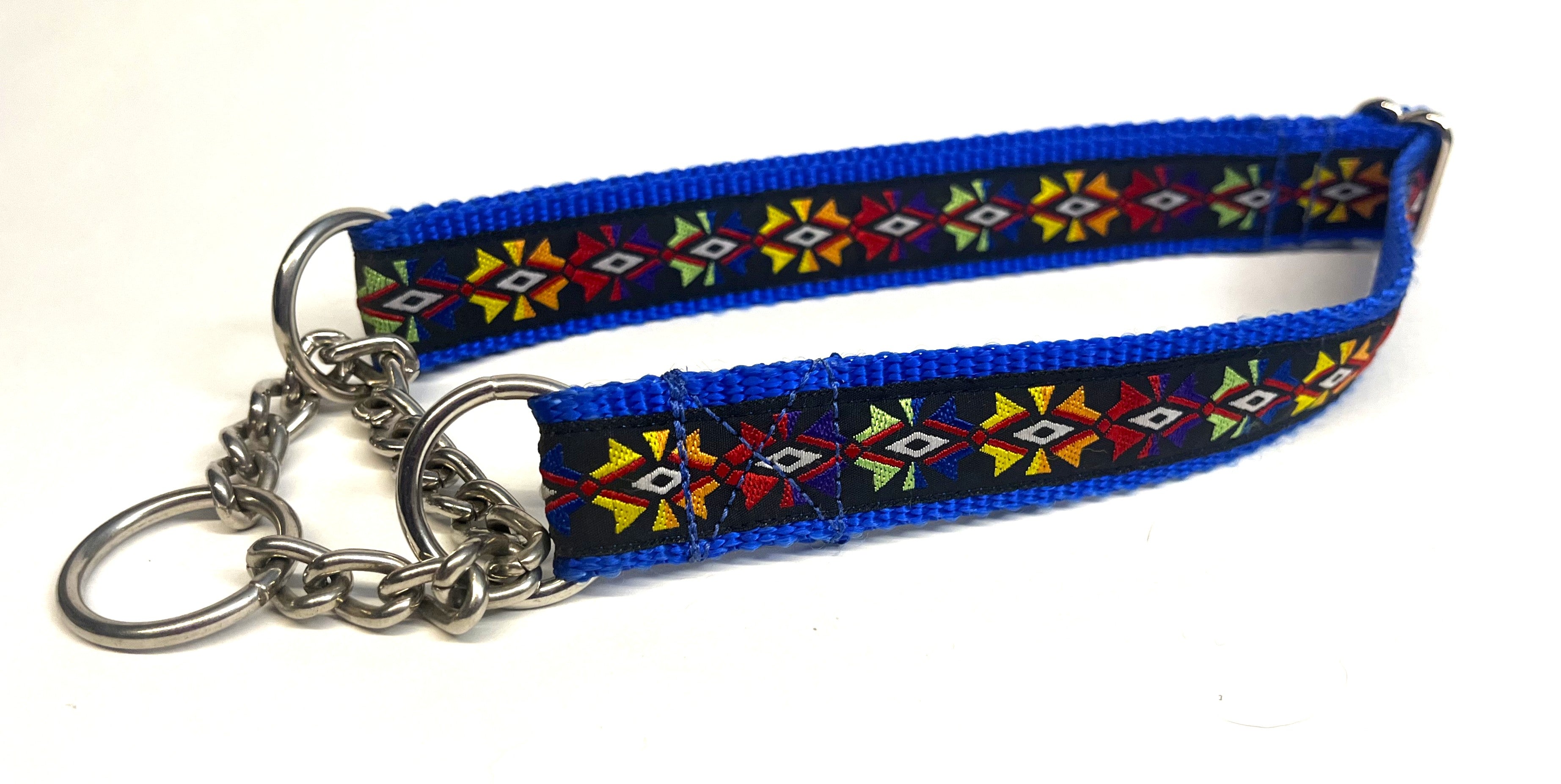 Black with Rainbow Geometric Design Chain Martingale Collar 1in