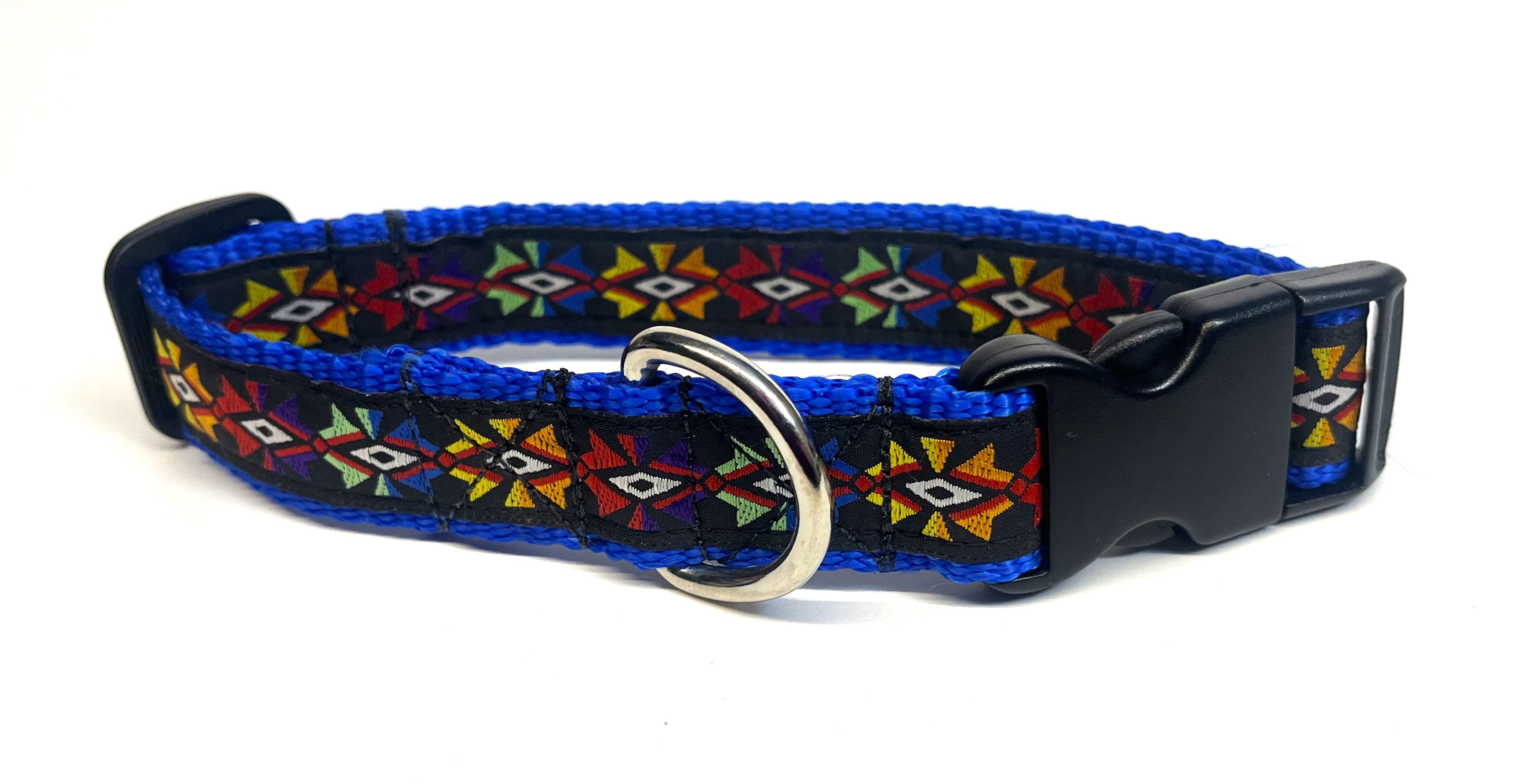 Black with Rainbow Geometric Design Dog Collar 1in