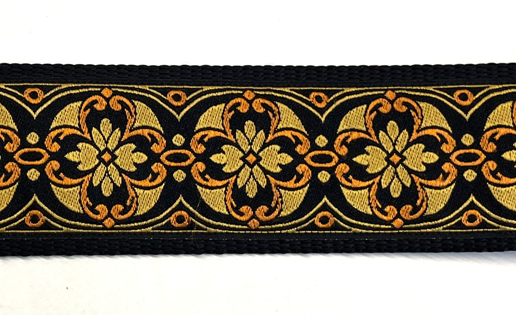 Black with Gold and Orange Floral Medallion Chain Martingale Collar 2in