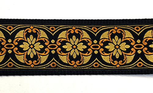 Black with Gold and Orange Floral Medallion Chain Martingale Collar 2in