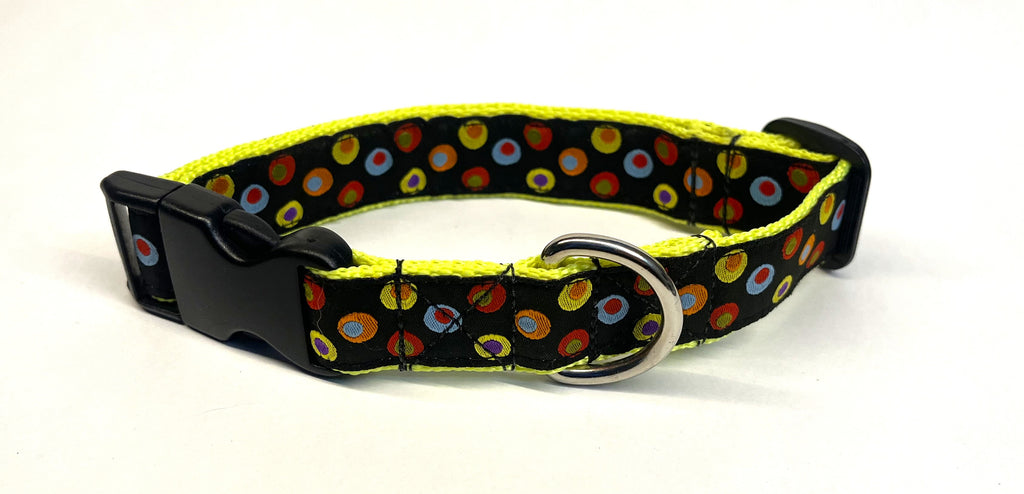 Black with Colorful Dots in Dots Dog Collar 1in