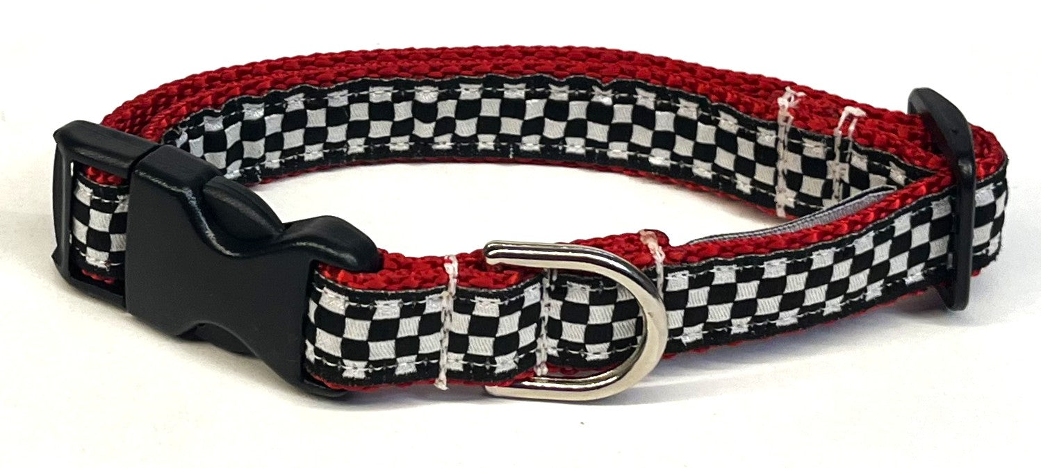 Black and White Checkered Dog Collar 3/4