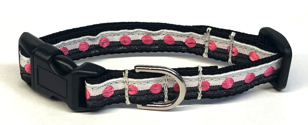 Black and White with Pink Dots Dog Collar 1/2