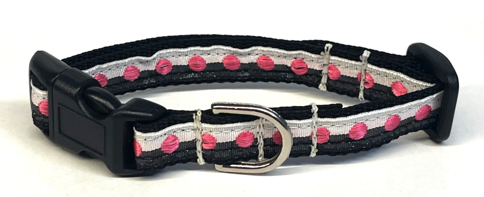 Black and White with Pink Dots Dog Collar 1/2