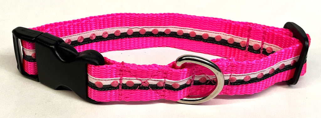 Black and White with Pink Dot Dog Collar 1in