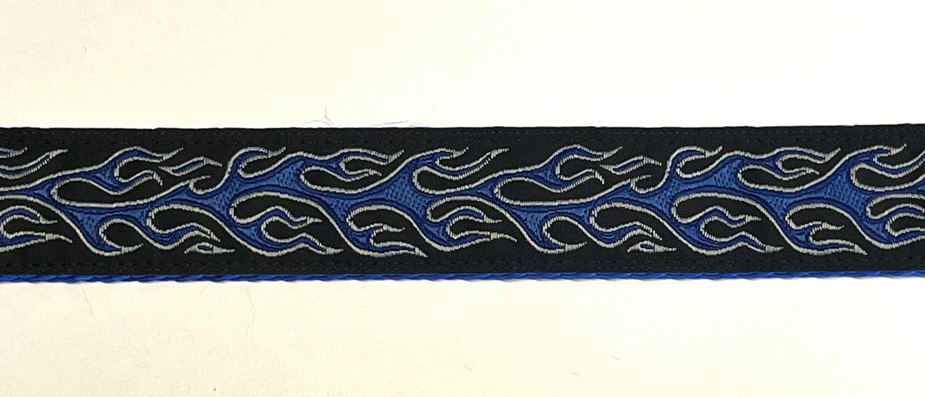 Black with Blue Flames Dog Collar 1in