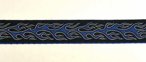 Black with Blue Flames Dog Collar 1in